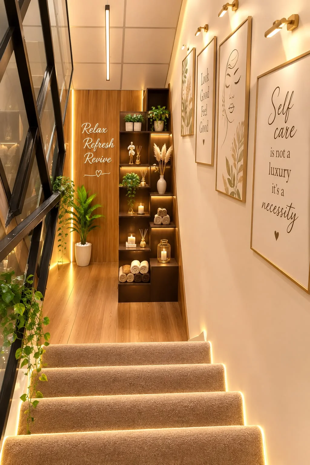 The entrance and display shelves at HM Beauty Lounge