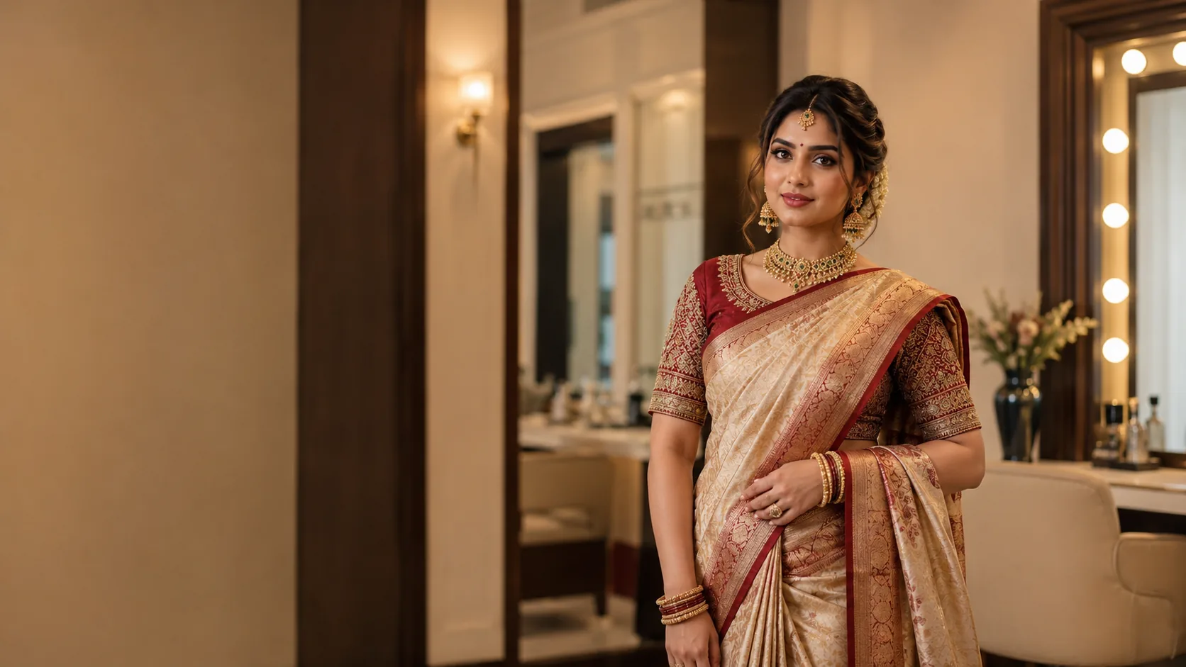 Elegant South Asian woman in a beautifully draped saree