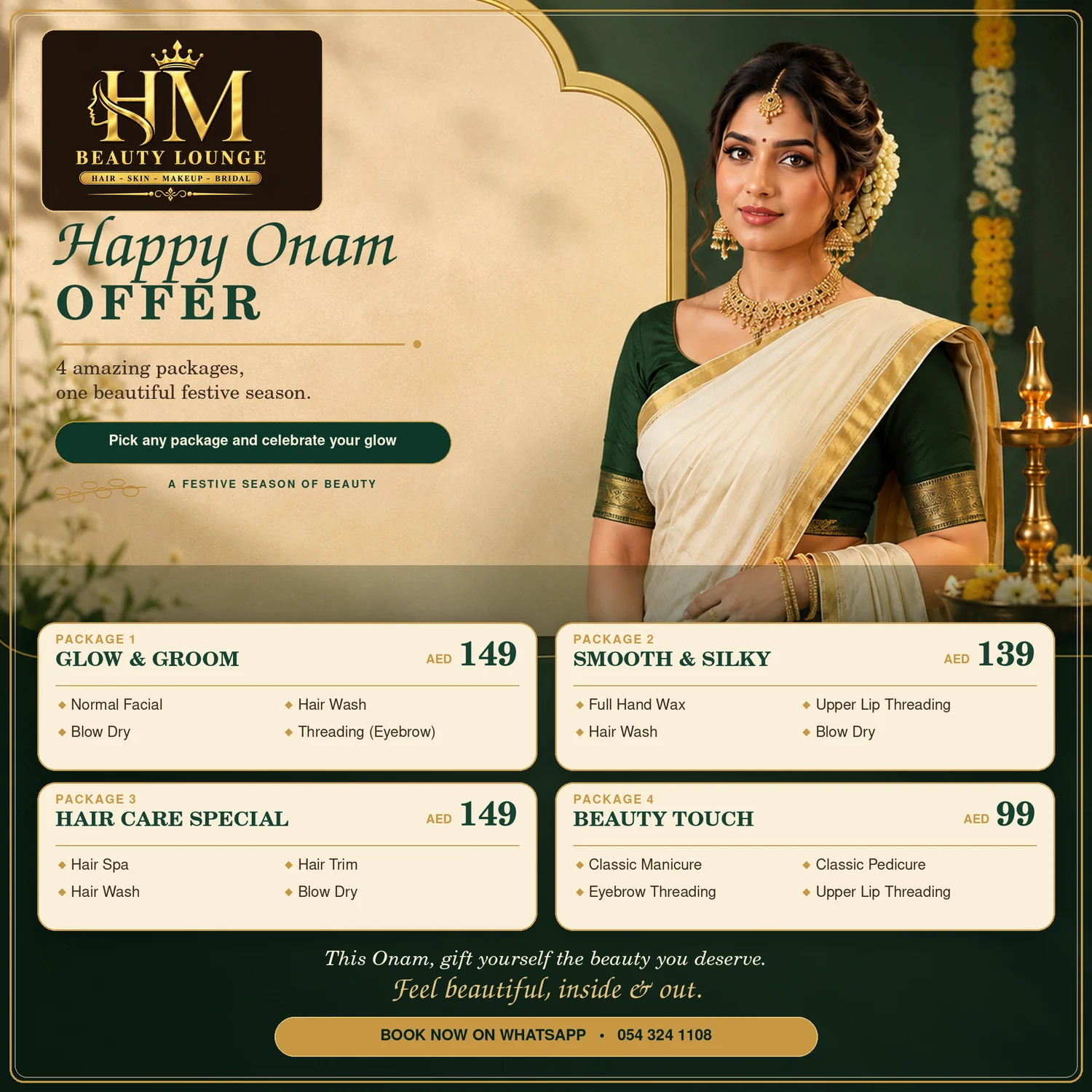 HM Beauty Lounge Onam offer packages